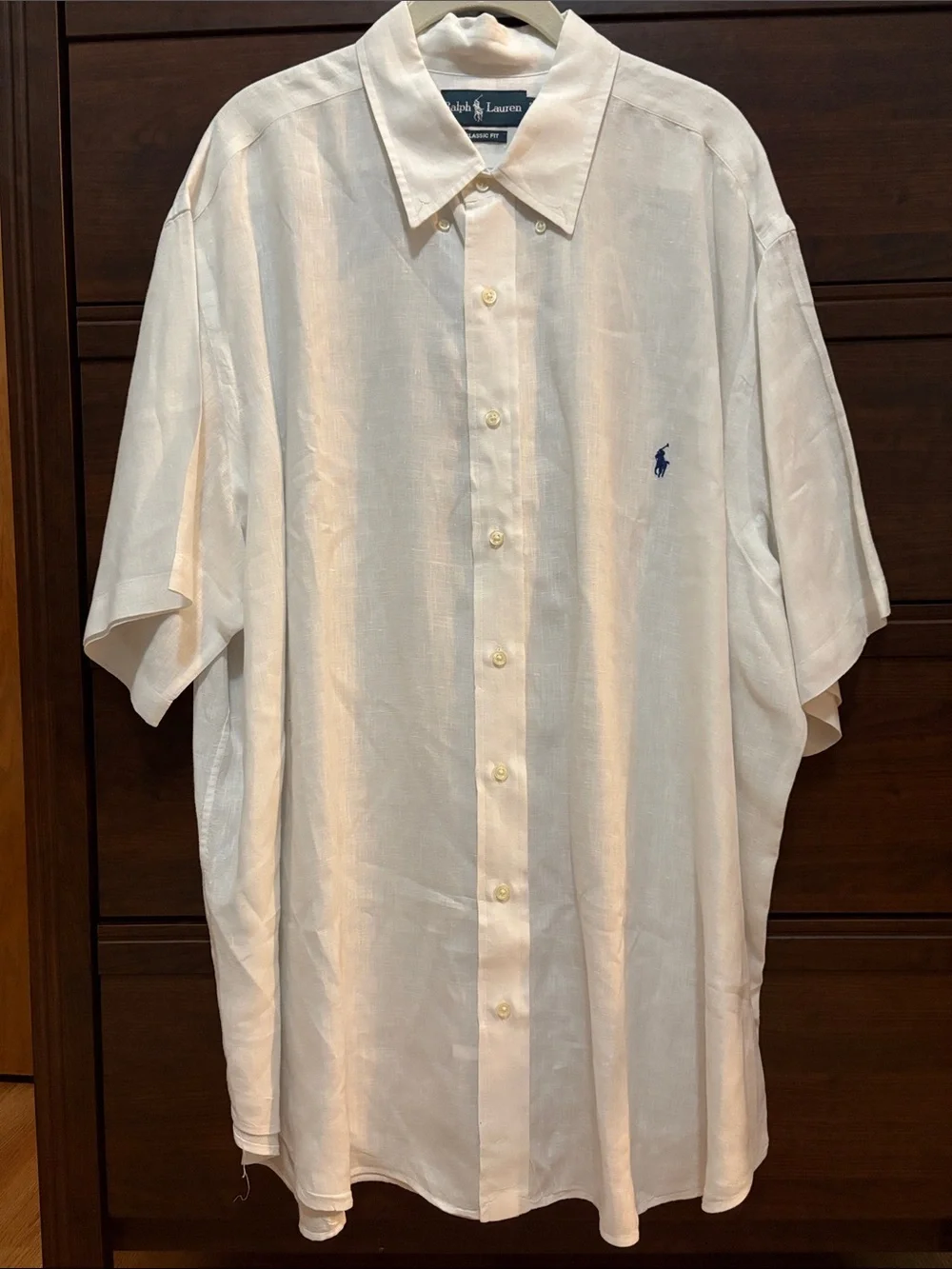 Polo by Ralph Lauren White Short-Sleeve Linen Button-Up with Navy Pony